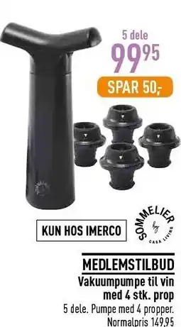 Imerco Vakuumpumpe til vin med 4 stk. prop tilbud