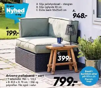 Bilka Silja pallehyndesæt - støvgrøn, Silja ryghynde 60 cm eller Elche bænk 50x25x45 cm tilbud