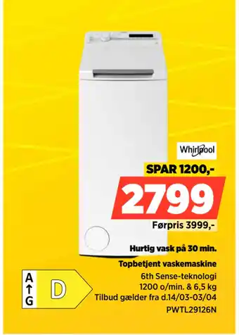 Power Topbetjent vaskemaskine tilbud