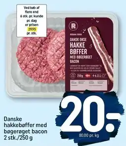 REMA 1000 Danske hakkebøffer med bøgerøget bacon 2 stk tilbud