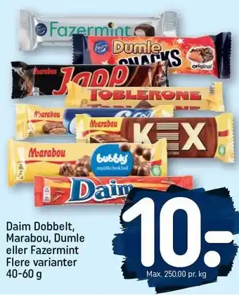 REMA 1000 Daim dobbelt , Marabou, Dumle eller Fazermint 40-60 g tilbud