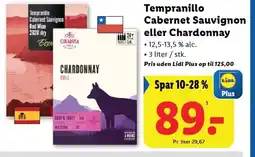 Lidl Tempranillo Cabernet Sauvignon eller Chardonnay tilbud