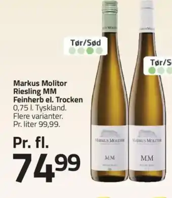 Fleggaard Markus Molitor Riesling MM Feinherb el. Trocken tilbud