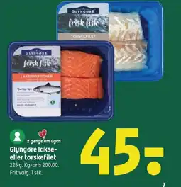 Coop 365 2 gange om ugen glyngøre lakse- eller torskefilet tilbud