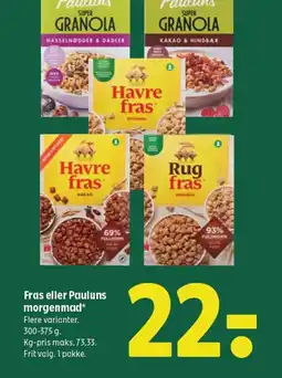 Coop 365 Fras eller Pauluns morgenmad* tilbud