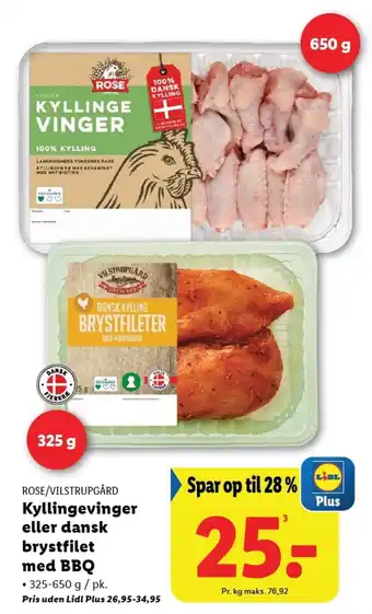 Lidl ROSE/VILSTRUPGÅRD Kyllingevinger eller dansk brystfilet med BBQ tilbud