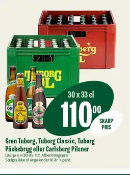 Min Købmand Grøn Tuborg, Tuborg Classic, Tuborg Påskebryg eller Carlsberg Pilsner tilbud