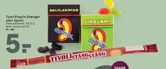 SPAR Toms Pingvin Stænger eller Spunk tilbud