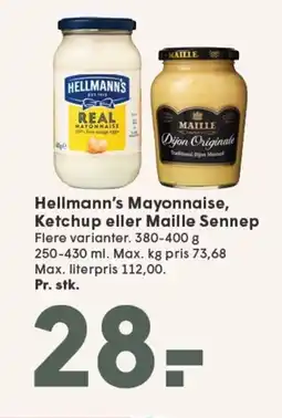 SPAR HELLMANN'S Mayonnaise, Ketchup eller MAILLE Sennep tilbud