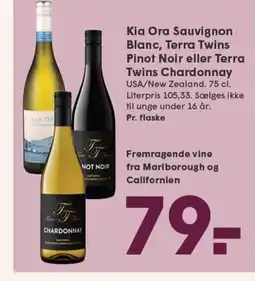 SPAR Kia Ora Sauvignon Blanc, Terra Twins Pinot Noir eller Terra Twins Chardonnay tilbud