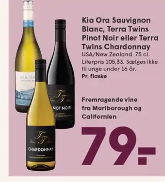 SPAR Kia Ora Sauvignon Blanc, Terra Twins Pinot Noir eller Terra Twins Chardonnay tilbud