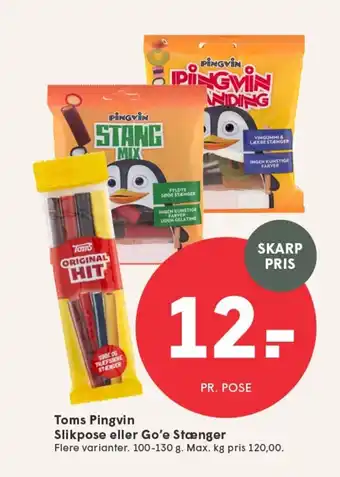 SPAR Toms Pingvin Slikpose eller Go'e Stænger tilbud