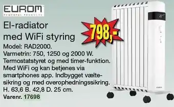 Harald Nyborg El-radiator med WiFi styring tilbud