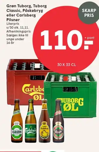 SPAR Grøn Tuborg, Tuborg Classic, Påskebryg eller Carlsberg Pilsner tilbud