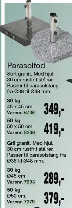 Harald Nyborg Parasolfod Sort granit 30 kg, Sort granit 50 kg, Grå granit 30 kg eller Grå granit 50 kg tilbud