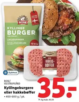 Lidl Kyllingeburgere eller hakkebøffer tilbud