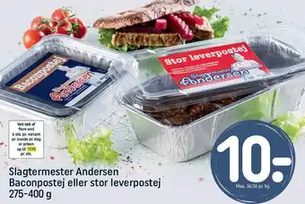 REMA 1000 Slagtermester Andersen Baconpostej eller stor leverpostej tilbud