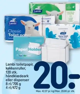 REMA 1000 Lambi toiletpapir, køkkenruller, 120 stk. håndklædeark eller dispenser tilbud