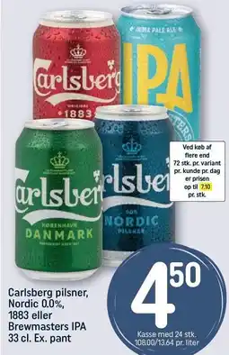 REMA 1000 Carlsberg pilsner, Nordic 0.0%, 1883 eller Brewmasters IPA tilbud