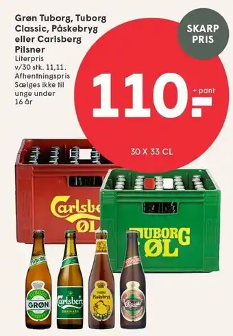 SPAR Grøn tuborg, classic, påskebryg eller carlsberg pilsner tilbud