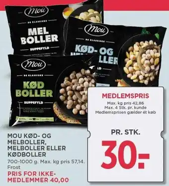 MENY Mou kød- og melboller, melboller eller kødboller tilbud