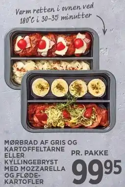 MENY Mørbrad af gris og kartoffeltårne eller kyllingebryst med mozzarella og flødekartofler tilbud