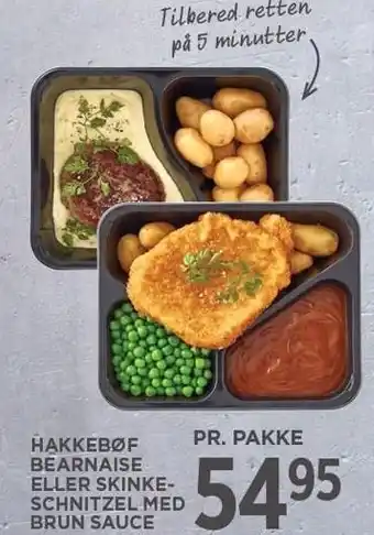 MENY Hakkebøf bernaise eller skinkeschnitzel med brun sauce tilbud