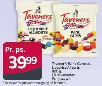 Fleggaard Tavener's Wine Gums el. Liquerice Allsorts tilbud