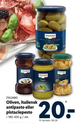 Lidl ITALIAMO Oliven, italiensk antipasto eller pistaciepesto tilbud