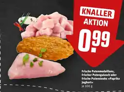 REWE Frische Putenmedaillons, frischer Putengulasch oder frische Putensteaks Paprika Joghurt tilbud