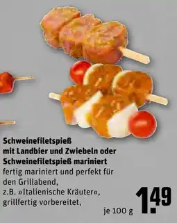 REWE Schweinefiletspieẞ mit Landbier und Zwiebeln oder Schweinefiletspieẞ mariniert tilbud