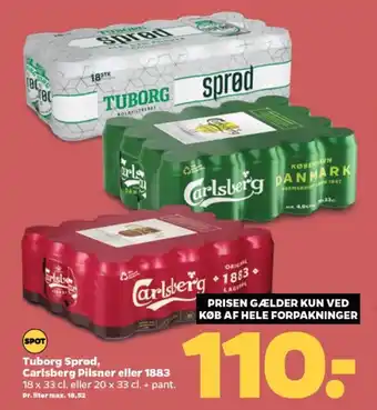 Netto Tuborg sprød, carlsberg pilsner eller 1883 tilbud