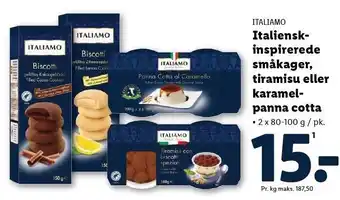 Lidl Italiensk inspirerede småkager, tiramisu eller karamel panna cotta tilbud