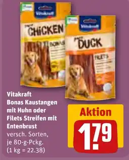 REWE DE VITAKRAFT Bonas Kaustangen mit Huhn oder Filets Streifen mit Entenbrust tilbud