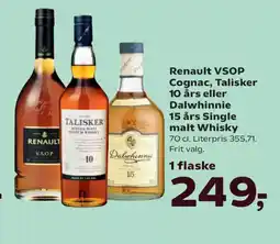 Kvickly Renault VSOP Cognac, Talisker 10 års eller Dalwhinnie 15 års Single malt Whisky tilbud