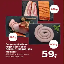 Kvickly Coop røget skinke, røget bacon eller BORNHOLMERGRISEN medister tilbud