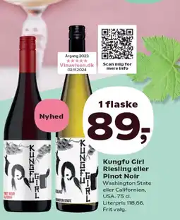 Kvickly Kungfu Girl Riesling eller Pinot Noir Washington State eller Californien, tilbud