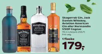 Kvickly Skagerrak Gin, Jack Daniels Whiskey, Aviation American Gin eller Normandin VSOP Cognac tilbud