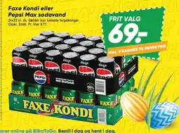 Bilka Faxe Kondi eller Pepsi Max sodavand tilbud