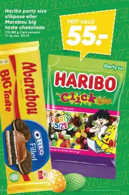 Bilka Haribo party size slikpose eller Marabou big tilbud