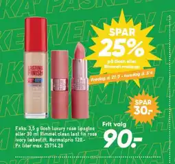 Bilka F.eks. 3,5 g Gosh luxury rose lipsglos eller 30 ml Rimmel clean last fin rose ivory tilbud