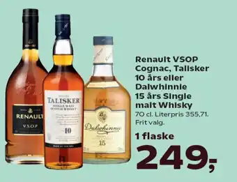 SuperBrugsen Renault VSOP Cognac, Talisker 10 års eller Dalwhinnie 15 års Single malt Whisky tilbud