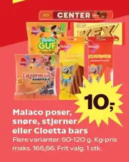 SuperBrugsen Malaco poser, snøre, stjerner eller Cloetta bars tilbud