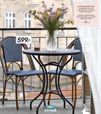 Bilka Kunstige blomster, Glasvase, Corlu havestol eller Gijon mosaik cafébord tilbud