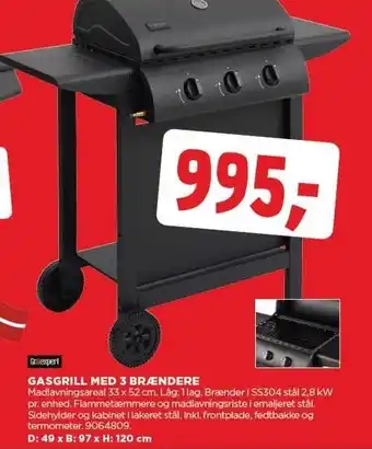 jem & fix GASGRILL MED 3 BRÆNDERE tilbud