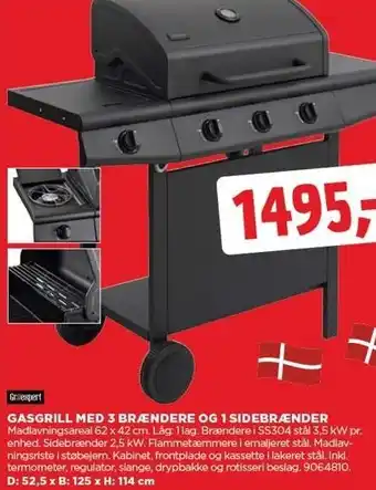 jem & fix GASGRILL MED 3 BRÆNDERE OG 1 SIDEBRÆNDER tilbud