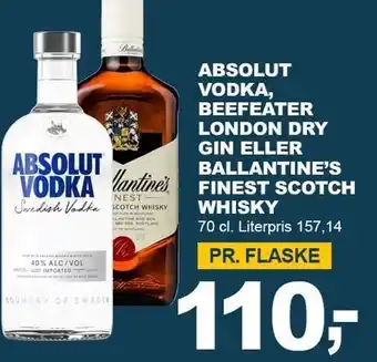 Let-Køb ABSOULT VODKA, BEEFEATER LONDON DRY GIN ELLER BALLANTINE'S FINEST SCOTCH WHISKY tilbud