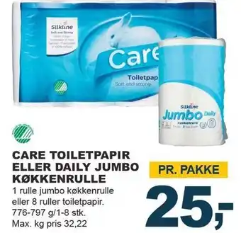 Let-Køb CARE TOILETPAPIR ELLER DAILY JUMBO KØKKENRULLE tilbud