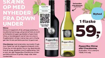 SuperBrugsen PepperBox Shiraz eller Chardonnay Australien. 75 cl. Literpris 78,66. Frit valg. tilbud