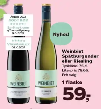 SuperBrugsen Weinbiet Spätburgunder eller Riesling tilbud